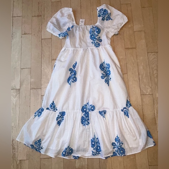 J. Crew Women’s Cotton Floral Puff Sleeve Tiered Midi Dress Blue/White Sz 4 NWT - Picture 3 of 16